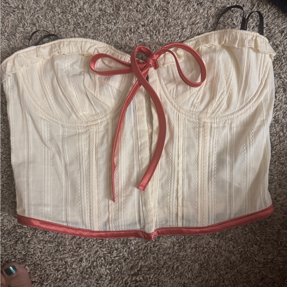 Cream Corset Top with Red Accents